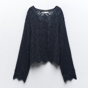 Zara Navy Blue Open Knit Sweater, size Medium